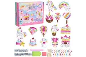 Auidy_6TXD 15 PCS Diamond Art Painting Kit for Kids, Unicorn Diamond Art Gem Keychains 5D Diamond Arts and Crafts for Kids Painting by Numbers Girls Ages 4-12 Years Old, Gift for Girls & Boys