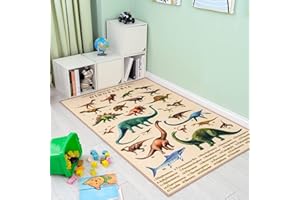 Booooom Jackson Teppich Kinder Spielmatte Dinosaurier 100 x 150cm Krabbeldecke Kinderzimmer Teppich Dino Spielteppich Waschbar Dino Motivteppich Kurzflor Farbecht