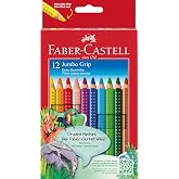 FABER-CASTELL Jumbo Grip Pencils, Pack of 12, Cardboard Case | Water Washable Jumbo Colored Pencils for Kids with Vivid Color