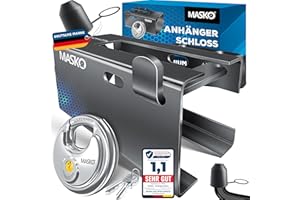 MASKO® Anhängerschloss mit Stecksystem für Angekoppelte & Abgekoppelte Anhänger | Anhänger Schloss Diebstahlschutz Wohnwagen Kastenschloss inkl. Rundbügelschloss & Schlüssel & Schutzkappe, Anthrazit