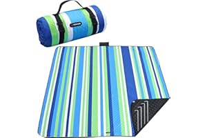 HX&OD Outdoor-Picknickdecke, extra groß, 203 x 203 cm, wasserdichte Picknickmatte mit Heringen, faltbare Campingdecke, tragbar mit Tragegurt für Strandmatte, Blau, 203 x 203 cm