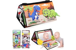 JoyPlus Espejo Bebe Montessori con Interactivo Libro, Juguete de Espejo para Bebé, Juguetes Sensoriales en Blanco y Negro con Mordedor y Patrón de Contraste, Bebes 0 12 18 Meses