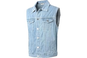 KTWOLEN Men's Denim Vest Buttons Casual Motorcycle Jeans Vest Cowboy Biker Gilet Outwear Trucker Vest Sleeveless Jeans Jackets