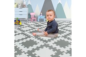 Yostrong® 18 Dalles Tapis Puzzle Mousse de Sol pour Enfant à Bord Triangle - Tapis d Eveille Bebe | Tapis de Sport Fitness Antidérapant. Blanc, Gris. YO2S-ALb18T14