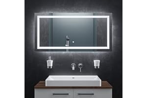 ‎BR BRINGER BR Bringer LED Badspiegel - 120x60 cm - Badezimmerspiegel mit Beleuchtung und Anti-Beschlag Funktion - Dimmbar, Energiesparend, 3 Lichtfarben, Touch-Schalter und Speicherfunktion