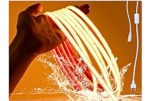 ALUMAR Tira LED COB (Largo 5 Metros) 296LEDS/M, 220V Conexión directa EU sin transformador, Protección IP65, Uso Interior y Exterior, Para techos, salones, cocinas, baños, oficinas. (3500K Blanco cálido)