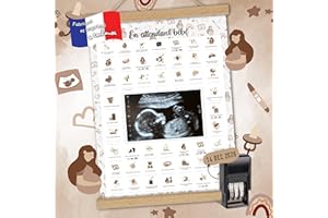 KEEP'LOVE Keep’Love – Cadeau Femme Enceinte : Affiche Grossesse à Tamponner “En Attendant Bébé” – 48 Moments à Garder – Cadeau Baby Shower Future Maman – Cadeau Grossesse Original – Made in France