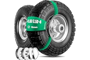 MOOVMOOV Gomma Piena 4.10/3.50-4 (x2) Foro per Asse 16mm - Mozzo Disassato 55mm - Per Carrelli, Carriole, Carri, ecc. - Inclusi Ghiera di Bloccaggio + Coprimozzo Autobloccante