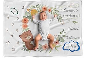 Fantalò Coperta Mesi Neonato per Foto in Italiano Unisex - Tappeto Complimese Neonata Crearicordi - Idea Regalo Nascita Bimbo Indispensabile per Neogenitori (Orsacchiotto)