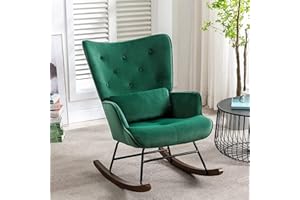 ‎HOMEMIYN HomeMiYN Schaukelstuhl Samt Schaukelsessel mit Metallgestell und Holzsockel Polstersessel für Wohnzimmer Retro Sessel Freizeit Relaxstuhl für Wohnzimmer/Schlafzimmer/Kinderzimmer (grün)