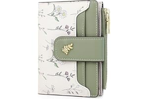Farcauo Purses for Women Small Ladies Purse RFID Wallet for Women Cute Wallets with Card Holder Green Ladies Kawaii Flower Card Wallets Coin Purse with Credit Card Holder