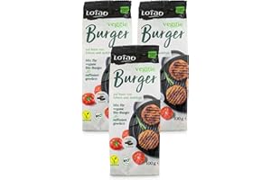 Sojafreie LOTAO Veggie Burger - 3x100g Mix für vegane Burger Patties | Veganer Fleischersatz mit Erbsenprotein und Jackfruit | Vegane Lebensmittel: BIO, ohne Zusatzstoffe, lecker und schnell fertig