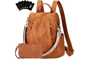 Eshow Rucksack Damen Klein, Anti-Diebstahl Elegant Cityrucksack, Wasserdichter Tagesrucksack Veganes Leder, Rucksacktasche mit Clutchbag RFID Blocker Modern für Pendeln Schule Arbeit Reise Braun