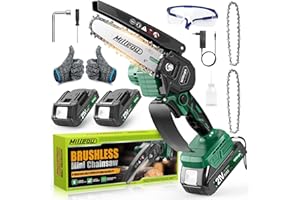 Millegu Motosega a Batteria - Motori Brushless, 6 Pollici con motoseg a elettrica 2 * 2000mAh Batterie, Mini Motosega a Batteria per Potatura Portatile per il Taglio del Legno Giardini