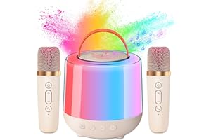 DeeprBling Karaoke Maschine mit 2 Drahtlosen Mikrofonen, Mini Karaoke Maschine für Kinder Erwachsene, Tragbare Karaoke Lautsprecher mit LED-Lichtern, Stimmwechselnde Effekte, Geschenk für Mädchen