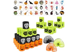 Fennoral Pack of 40 Mini Halloween Spirals Magic Springs - Spiders Skeleton Pumpkin Halloween Party Bag Children's Party Favours Educational Toy (Orange, Black, Green)