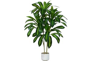 TXABL Dracaena Artificial Tree 120cm Tall Fake Tree Artificial Plants Indoor with White Planter, 4FT Floor Plant Faux Yucca Tree in Pot for Outdoor Home Office Living Room Bedroom Farmhouse