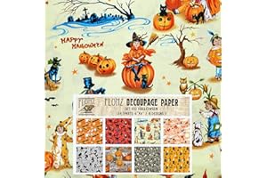 Decoupage Paper Pack (24 Sheets 6"x6") Vintage Halloween Patterns FLONZ Vintage Styled Paper for Decoupage, Craft and Scrapbooking
