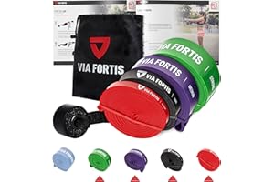 VIA FORTIS Fasce di Resistenza di Qualità + Guida agli Esercizi e Custodia - Fasce di Resistenza/Fasce di Trazione e Ausilio alla Trazione/Fasce Fitness/Fasce per Allenamento e Power Training