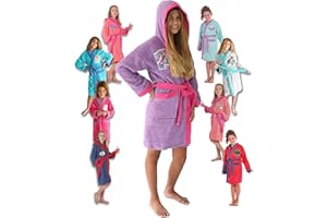 LEBENGOOD - Peignoir Filles Coton: Fille, Enfant - 100% Coton OEKO-TEX® - 2 Poches, Ceinture, Capuche, Peignoirs en peluche très doux avec broderies pour filles