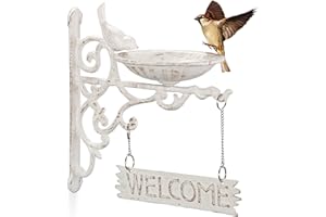 Relaxdays Abreuvoirs en Fonte Plaque de Bienvenue,Décoration Jardin, Fixation Mur; Soucoupe Eau, Blanc