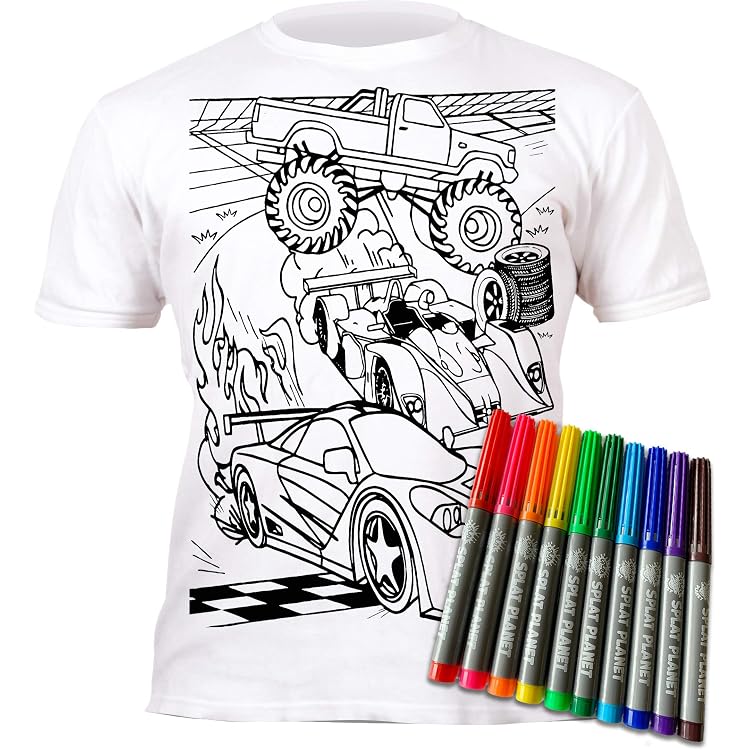 T-Shirt à Colorier Vaisseau Spatial Splat Planet - 10 Feutres Lavables - Réutilisable Enfant 7-8 Ans - 8