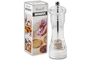 IPEA Macinapepe Manuale Trasparente per Pepe, Peperoncino e Sale - Altezza - Piccolo Macina Pepe Classico da Cucina con Smerigliatrice in Metallo per Macinare Spezie, Cumino, Sesamo
