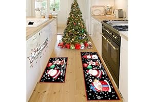 HSGLGNA Kitchen Rugs Set 2 Piece,Christmas Kitchen Rugs,Christmas Kitchen Mats Sets Standing Floor Mat Non Slip Xmas Kitchen Mats for Bedroom, Living Room, Hallway, Kitchen (43x75+43x150cm, Christmas G)