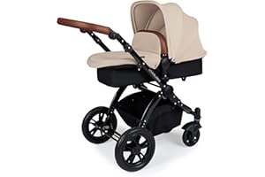 Ickle Bubba Stomp V3 Nacelle et poussette 2 en 1 | Ensemble comprenant nacelle, poussette, accessoires (Sand with Tan Handles, Black Chassis)