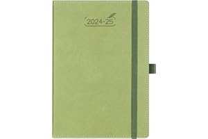 BEZEND 18-Monate Buchkalender 2024 2025 Terminplaner A5 PU-Leder Hardcover Kalender [Kiwi] Wochenkalender Juli 24-Dez 25 1 Woche 2 Seiten | Planer mit Stifthalter