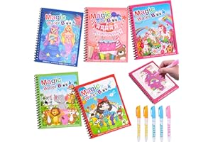 Januts 5 Piezas Libro Magico Agua Reutilizable Libro de Dibujo de Agua Mágica Colorescon Plumas de Pintura Doodle con Bolígrafo Mágico Tema Cumpleaños Libros de Pintar con Agua para Niños Niñas