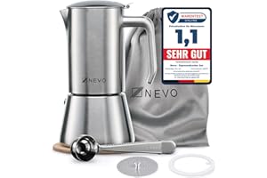 ‎NEVO NEVO Espressokocher Induktion Edelstahl | 6 Tassen (300ml), BPA-frei & Nachhaltig | Für alle Herdarten & Camping, Spülmaschinengeeignet | Premium-Set Mokkakanne – Stilvoll für echte Kaffeeliebhaber
