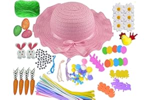 Ari & Deb Easter Decorations Easter Bonnet Kit - Make Your Own Craft Bundle Kit with Easter Bonnet Hat, Pipe Cleaners Chicks Eggs Bunnies Carrots Grass - Easter Bonnet Decorations Kit