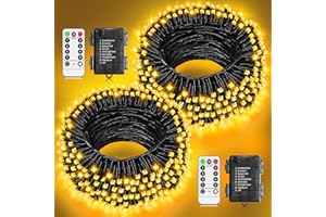 JXLEDAYY 2 Stück Lichterkette Außen Batterie, 120 LED Lichterkette Innen mit Timer Fernbedienung 8 Modi Weihnachtsbeleuchtung Schwarzes Kabel Waterproof für Balkon Garten Weihnachtsbaum (Warmweiß)