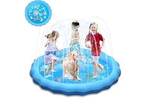 NINGESHOP 170CM Splash Pad, Wasser-Spielmatte Sprinkler Kinder Anti-Rutsch,PVC-Spritz pad,Wasserspielzeug Kinder Play Matte Sommer Outdoor Garten Spielzeug für Baby Party
