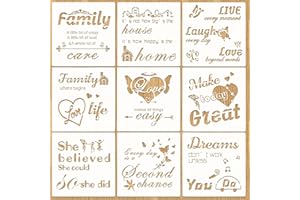 VETPW Set di 9 stencil con parole motivazionali, motivo a forma di stella a forma di foglia, riutilizzabili, per pittura fai da te su legno, tela, decorazione per la casa
