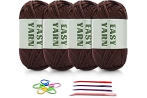 ‎RIDDUR 4 X 50g Häkelgarn Wolle zum Häkeln Dickes Garn Häkelwolle Easy Yarn Chenille Schlauchgarn zum Häkeln gut Sichtbare Maschen, Baumwolle zum Anfänger, Dickes Baumwoll-Nylon-Dunkelbraunes