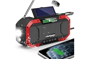 LIBOVGOGO Radio de Secours étanche Haut-Parleur Bluetooth Radio Portable AM/FM Solaire à manivelle avec Lampe de Poche Lampe de Lecture LED Panneau Solaire 5000mAh Powerbank for Outdoor Camping