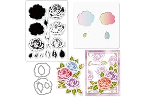 ‎GLOBLELAND GLOBLELAND 3 Pieces Valentine's Day Layered Roses Theme Silicone Clear Stamps Metal Cutting Dies PET Craft Stencils Template for Card Making and DIY Embossing Scrapbooking Craft