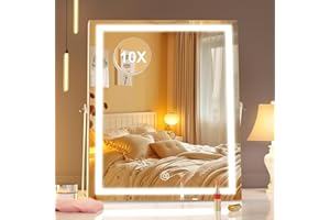 Hasipu Cosmetic Mirror with Lighting, 29 x 35 cm LED Makeup Mirror with 10x Magnification, Smart Touch, 3 Colours, Dimmable, 360 °, Rotatable, White