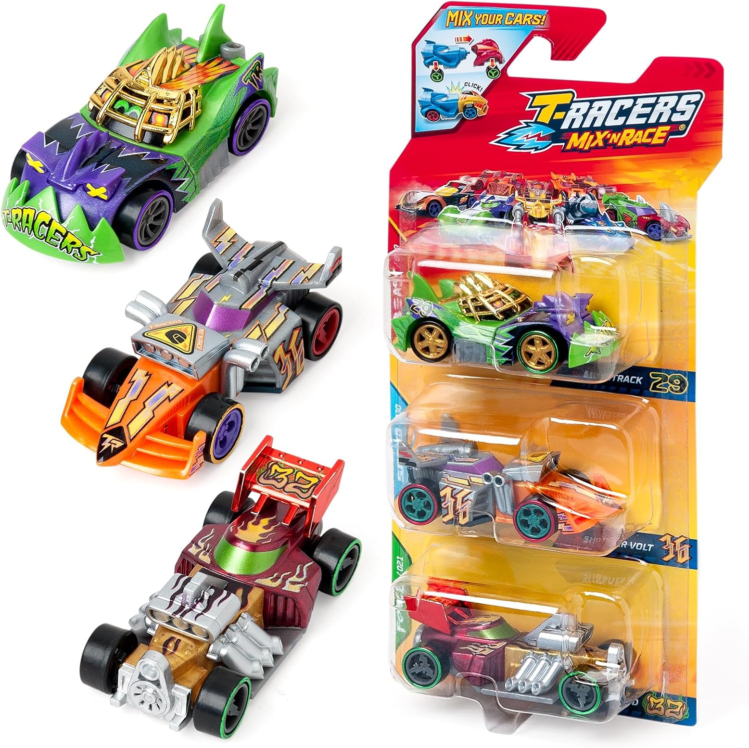 T-Racers Mix ´N Race 3 Pack – Pack de 3 Coches coleccionables. Coches Desmontables por Dos Partes y con Piezas Intercambiables. Pack 10/12