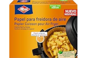 Albal Luftfritteuse Papier 4-8L - Air Fryer-Papier, geeignet für runde und quadratische Fritteusen, Anti-Fett-Airfryer-Schutz, Antihaft und Einweg, 20 cm, 20 Stück