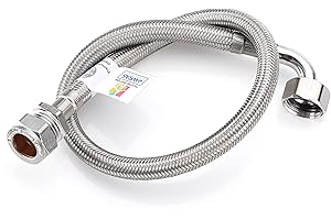 Home Range WRAS Approved 500mm1/2 x 15mm Compression Fitting 90° Elbow Flexible Pipe Connector, Stainless Steel Braided Hose Flexi for Boilers, Plumbing, Kitchens, Bathrooms, Basins