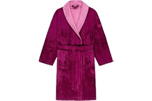 LOOKS BY WOLFGANG JOOP Bademantel M, Bademantel Damen Frottee, Frauen Morgenmantel Beere mit Schalkragen, hochwertige Baumwollmischung