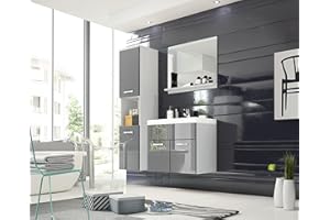 PIASKI - MONT000 Montreal, Set di mobili da bagno piccolo, lavabo incluso, colori assortiti (Bianco/Grigio lucido)