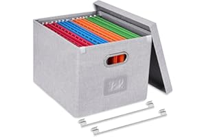 Umtiti A4-Size File Organizer Box with Lid, Letter Size, File Folder Storage, Easy Slide Durable Hanging File Box for Office/Decor/Home,Light Gray.S-UK
