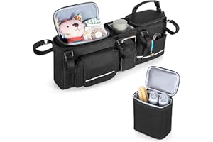 HODRANT Organizador de Cochecito Doble Colgante, Compatible con Baby Jogger City Mini GT2 Doble y Compatible con BOB Duallie Cochecito, Caddy para Cochecito con Refrigeración Desmontable, Solo Bolsa