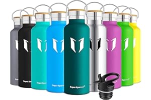 ‎SUPER SPARROW Super Sparrow Trinkflasche Edelstahl - 350ml/500ml/620ml/750ml/1L - Auslaufsicher Thermoskanne, BPA-Frei Wasserflasche - Thermosflasche Kinder für Sprudel, Sport, Schule, Fitness - Mit 2 Deckeln