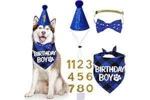 STMK Multi Size Dog Birthday Hat & Bandana - Boy Bow Tie Birthday Numbers for Extra Large Dogs (X-Large, Blue)
