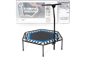 SportPlus Trampolín de Fitness para Casa con Barra de Apoyo (Altura Ajustable a 5 Niveles), Suave Suspensión de Gomas, Muy Silencioso y hasta 130 kg